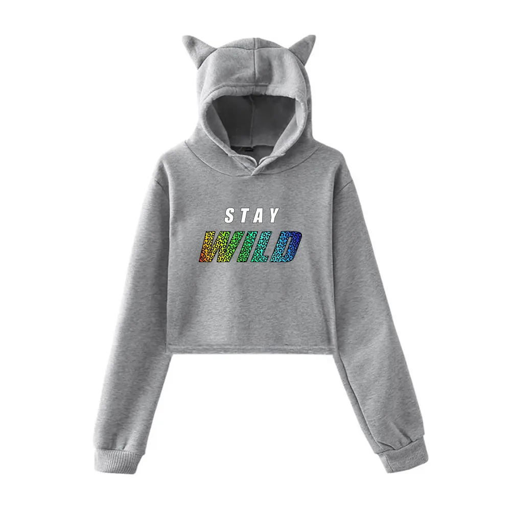 Ben Azelart Stay Wild Vintage 90s Streetwear Hoodie Merch Hoodies Sweatshirts for Girls Cat Ear Crop Fashion Sports Pullover