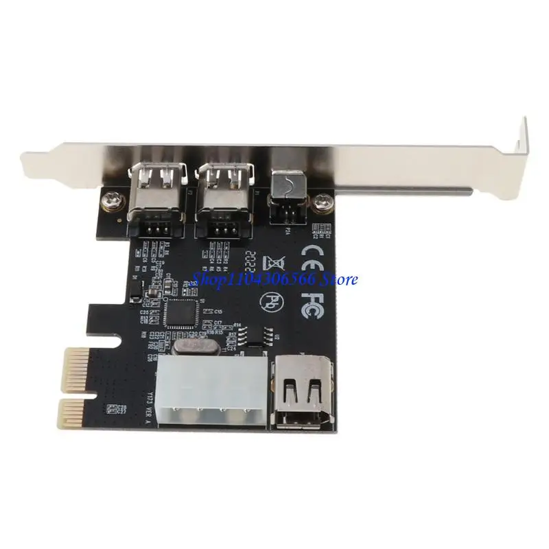 

02DD PCI-e 1X IEEE 1394A 4 Port(3+1) Firewire Card Adapter 6-4 Pin Cable For Desktop