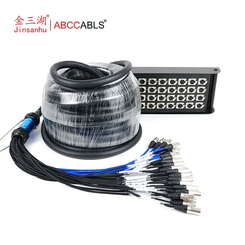 OFC 99.99% Pure Copper Snake Cable PVC Braid Shielded Factory Price 30m Length 8-40 Channels XLR Stage Box Audio/Video Cables