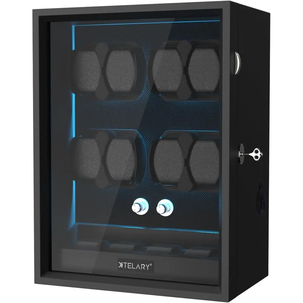 

Автоматический виндер для часов XTELARY с функцией блокировки - хранилище для 4/6/8/12 часов, 4 режима вращения, бесшумный мотор, подсветка.