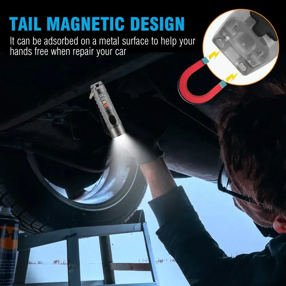 Mini Keychain Flashlight Type-C Fast Charging IP65 Waterproof Torch Lamp With Magnet Multifunction Warning Camping Flashlight