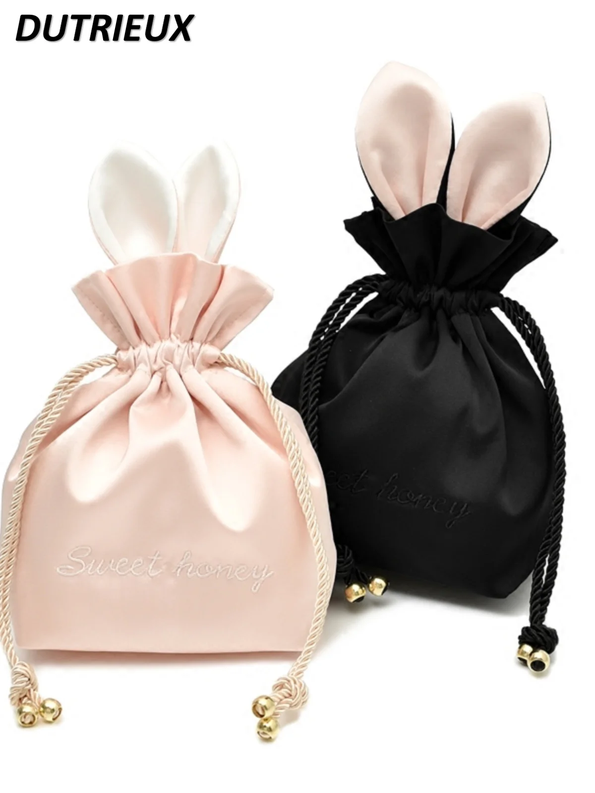 Sweet Cute Fashion Solid Color Women's Bags Letter Embroidery Drawstring Travel Storage Bag for Lady 2024 Spring Summer Autumn