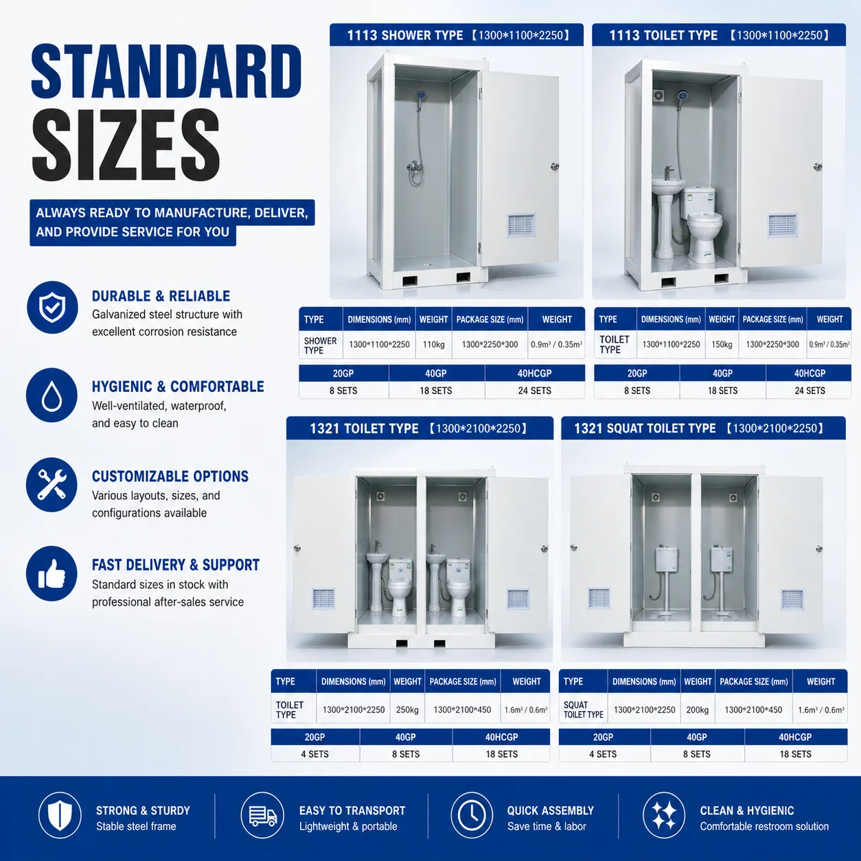 Brand New Portable Toilet Cabin Modular Prefabricated Restroom & Galvanized Steel Frame EPS Outdoor Bathroom Solution