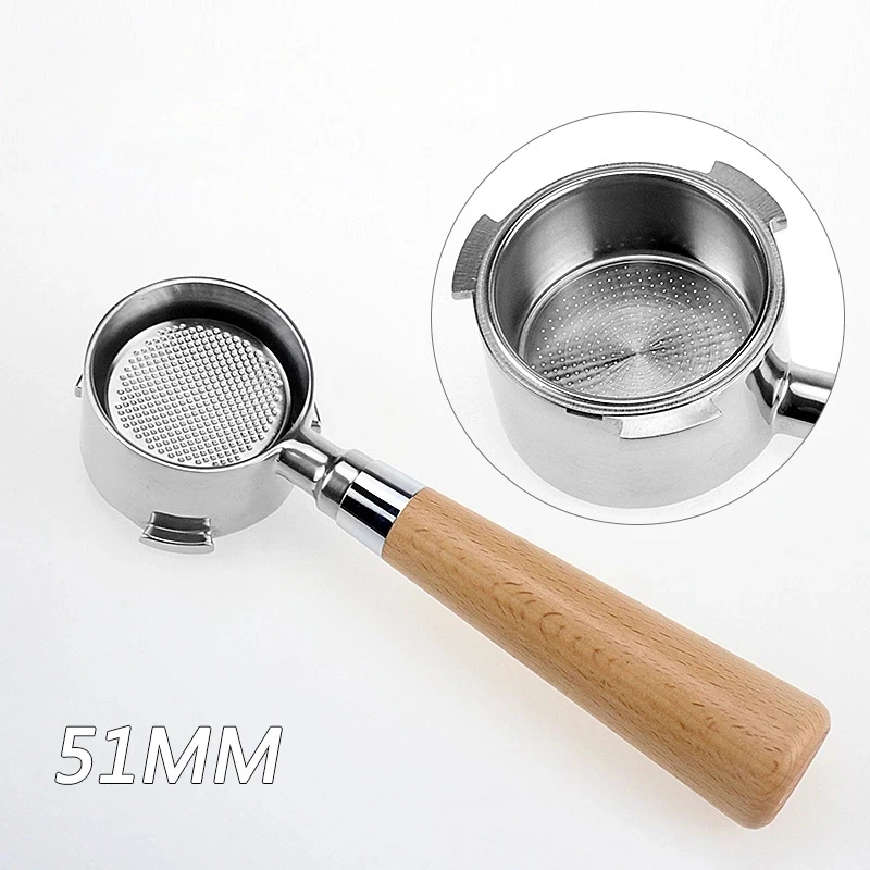 커피 바텀리스 포타필터, Delonghi Dedica ec680 ec685 용, 단단한 나무 손잡이 교체 필터 바구니 커피 도구