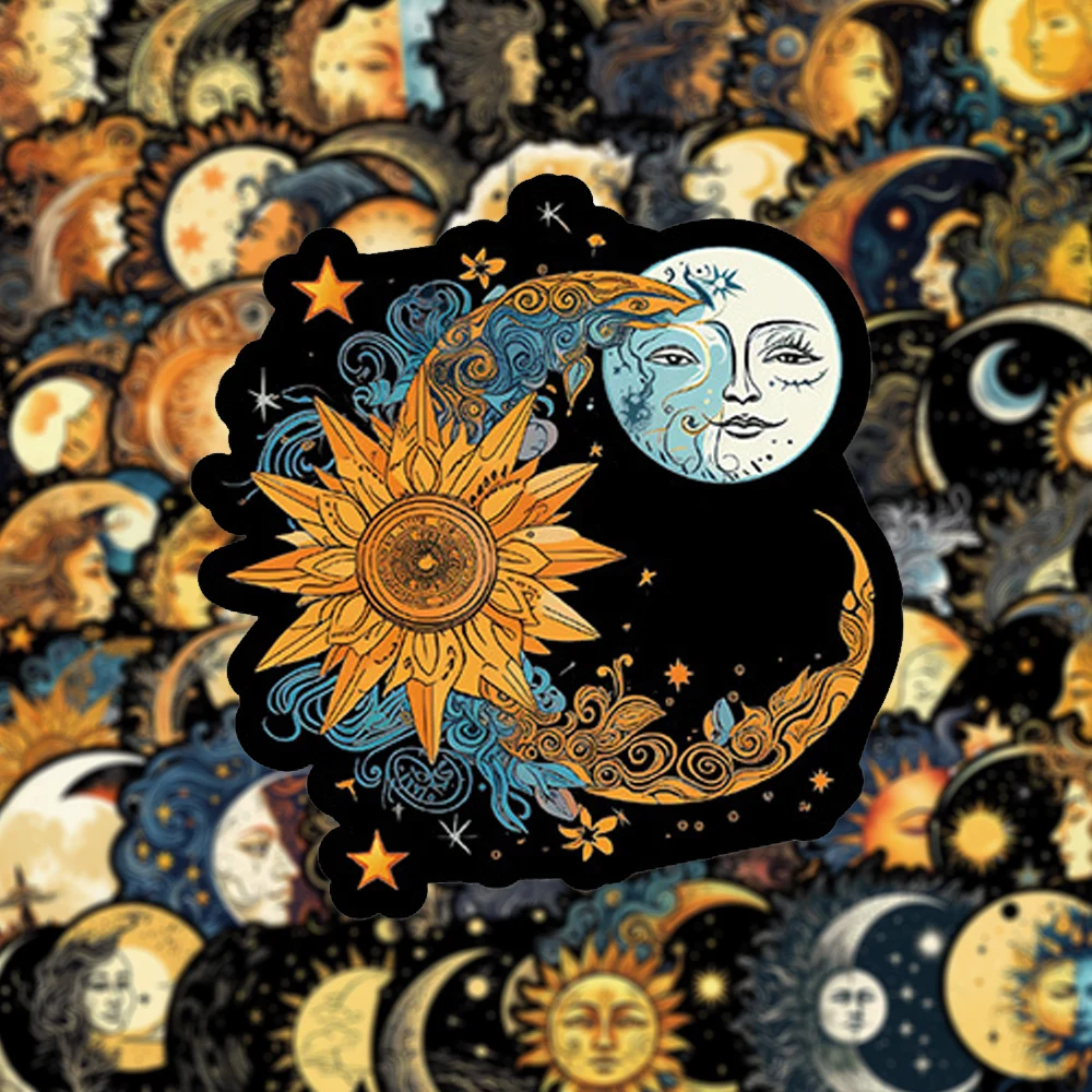 10/30/50pcs Gothic Retro Art Moon Sun Aesthetic Stickers Decals DIY Skateboard Scrapbook Phone Car Cool Cartoon Graffiti Sticker