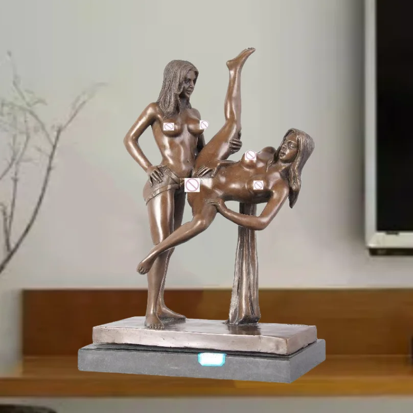 

QW-570 Western Nude Lesbian Making Love Sculpture Bronze Erotic Female Sex Art Naked Women Statue Collection Decoration