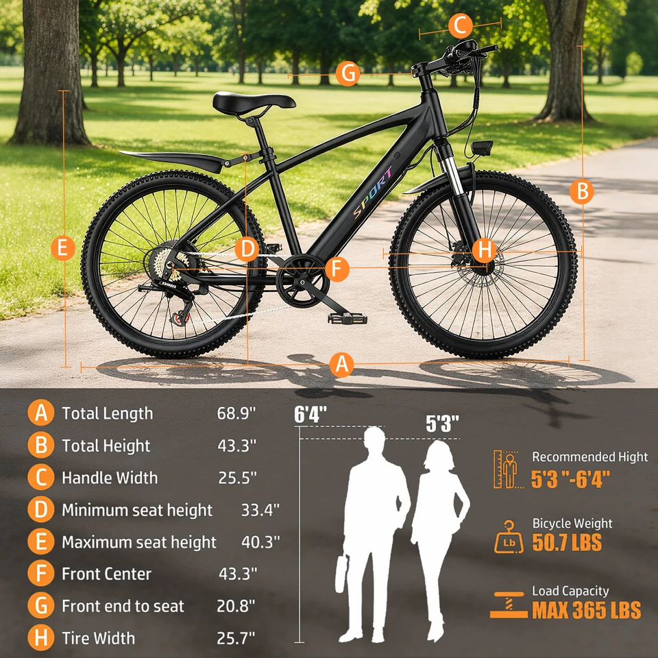 ASKGO Electric Bike for Adults, 1500W Peak Motor, 26" Tires All-Terrain Electric Mountain Bike with 48V 10.4Ah Removable Battery, Up to 55 Miles Long Range, 7-Speed Gearshift for Commute, UL2849 Certified image 4