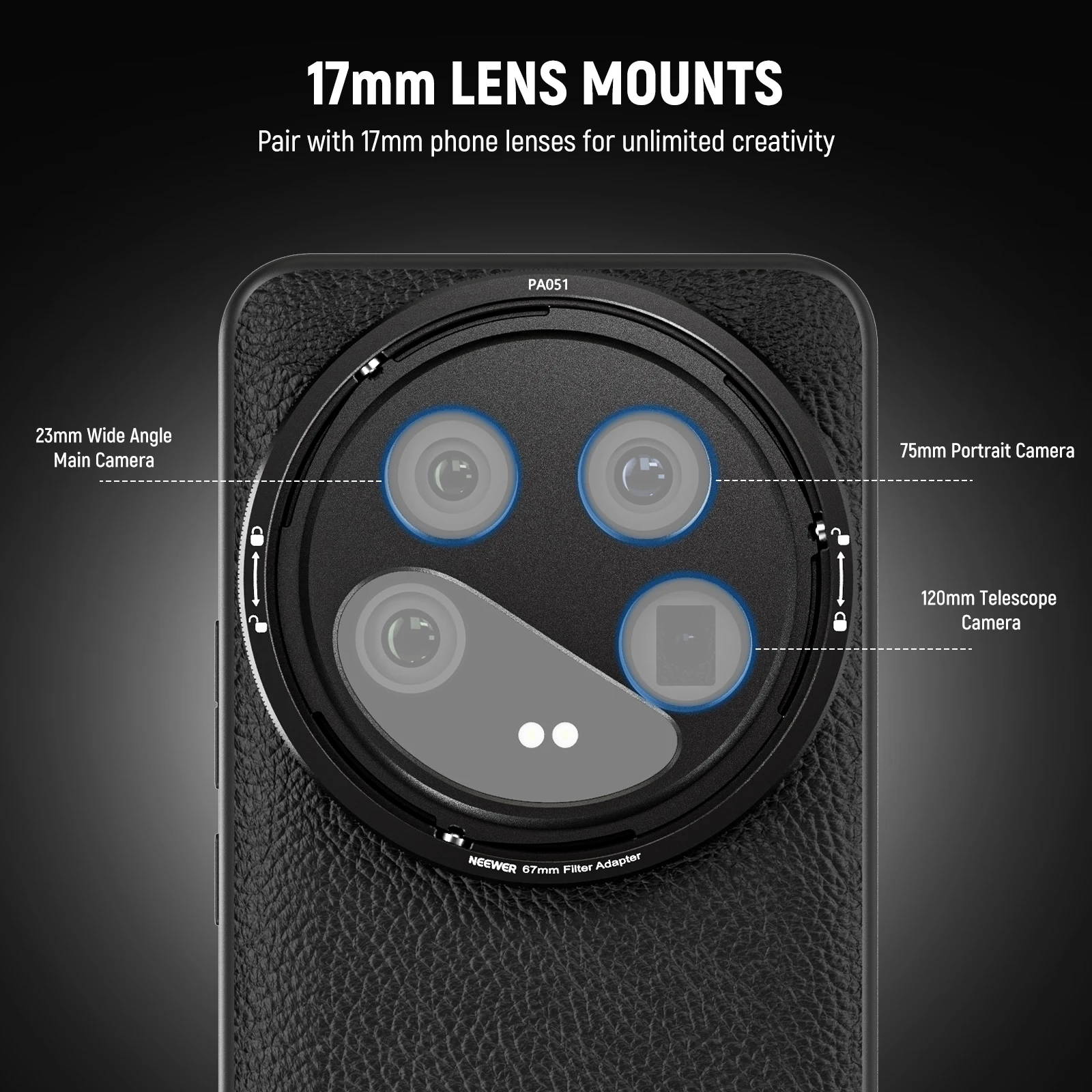 Neewer 14 capa protetora ultra com carregamento sem fio, montagens de lente de 17 mm e adaptador de filtro de 67 mm, TPU + PC para Xiaomi 14 Ultra