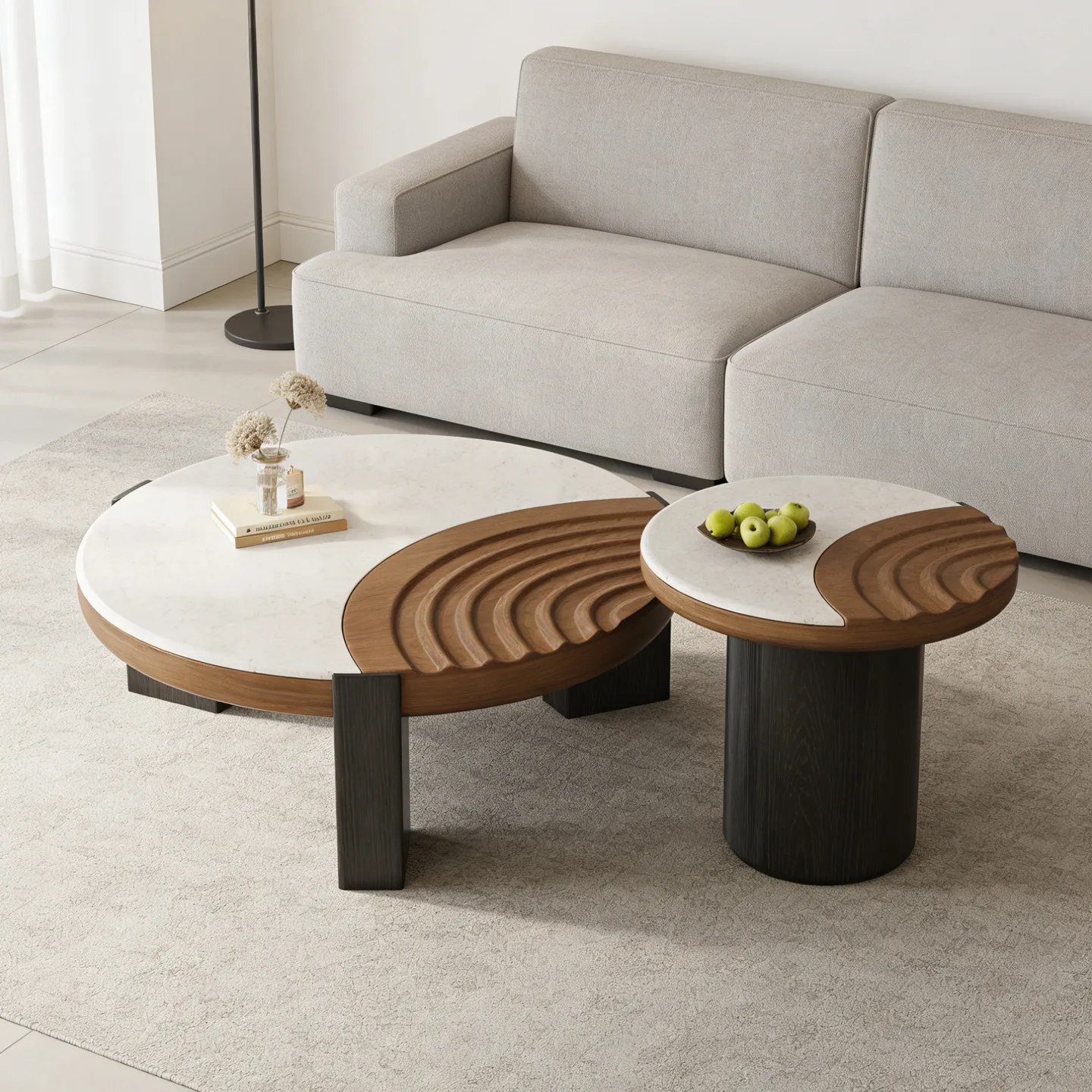 Wabi-sabi style coffee table, living room home, light luxury high-end furniture, living room designer's creative round table