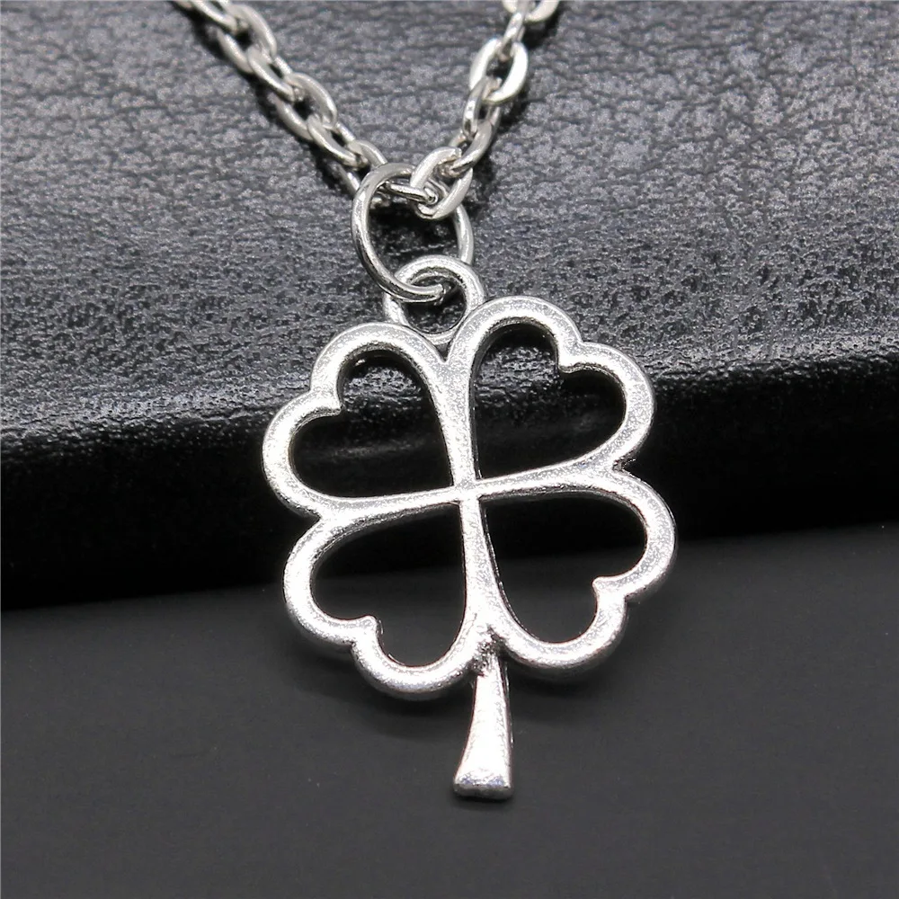  Antique Silver Color 24x17mm Clover Pendant Necklace For Women