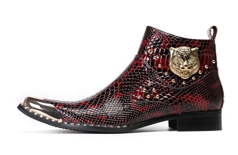 Punk-Stil Echt leder Männer Stiefeletten Eisen schwarz Slip auf Männer Kleid Stiefel italienische formelle Mode Männer Chelsea Stiefel spitz – Detail 7