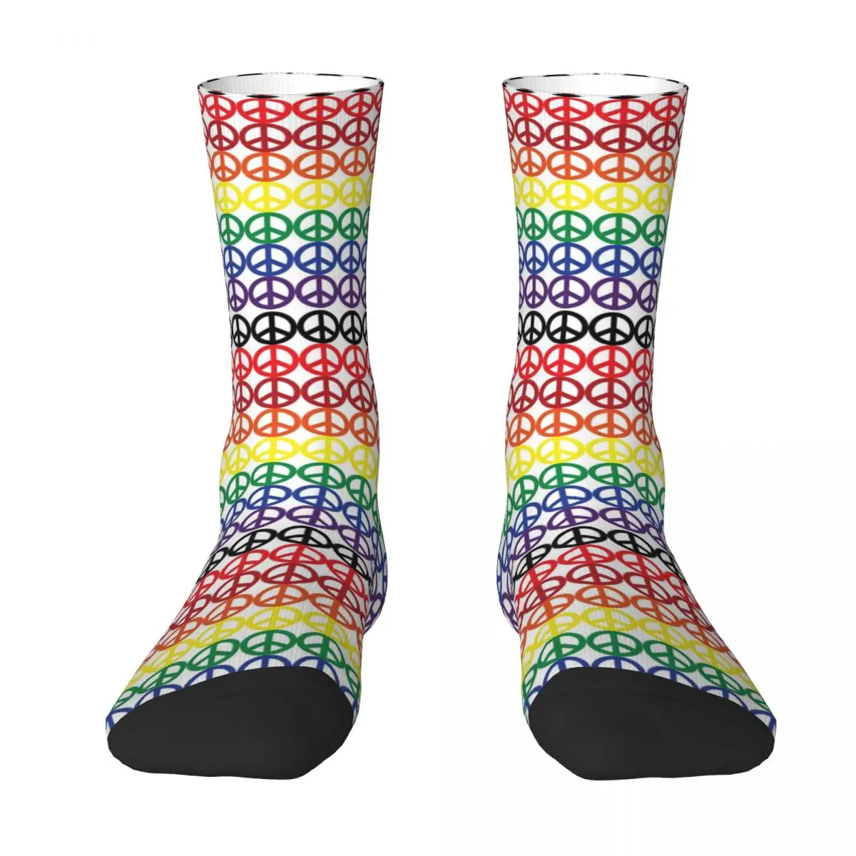 Peace Symbol Print Socks Rainbow Stripes Vintage Stockings Winter Anti Bacterial Ladies Socks High Quality Design Cycling Socks