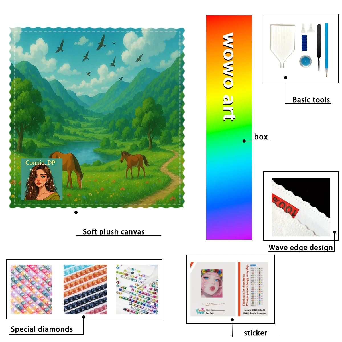 

【Coiine Diamond art】Grassland and Horses 100% resin FD+ab+xc Diamond Stamping Kit Perfect Masterpiece worth Buyi