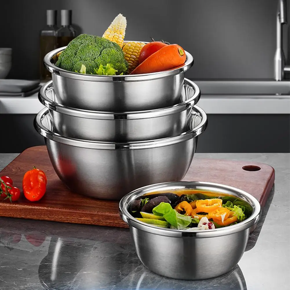 Stainless Steel Bowls Salad Ramen Noodles Bowl Mixing Tableware Soup Fruit Golden Bowls Single Layer Kitchen Dishes Utensils