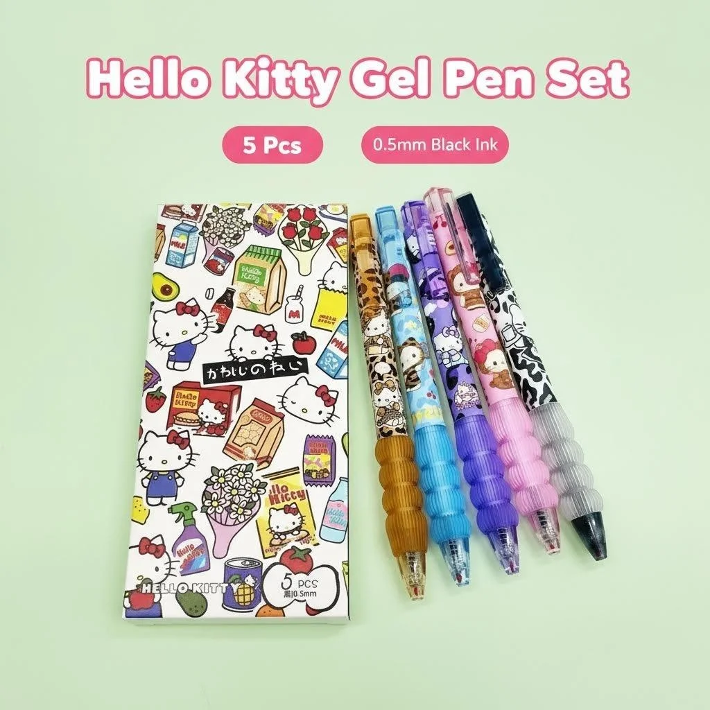 

Набор гелевых ручек Hello Kitty для школьных заметок, украшения ежедневников, праздничных подарков, 5 дизайнов, черные чернила 0,5 мм