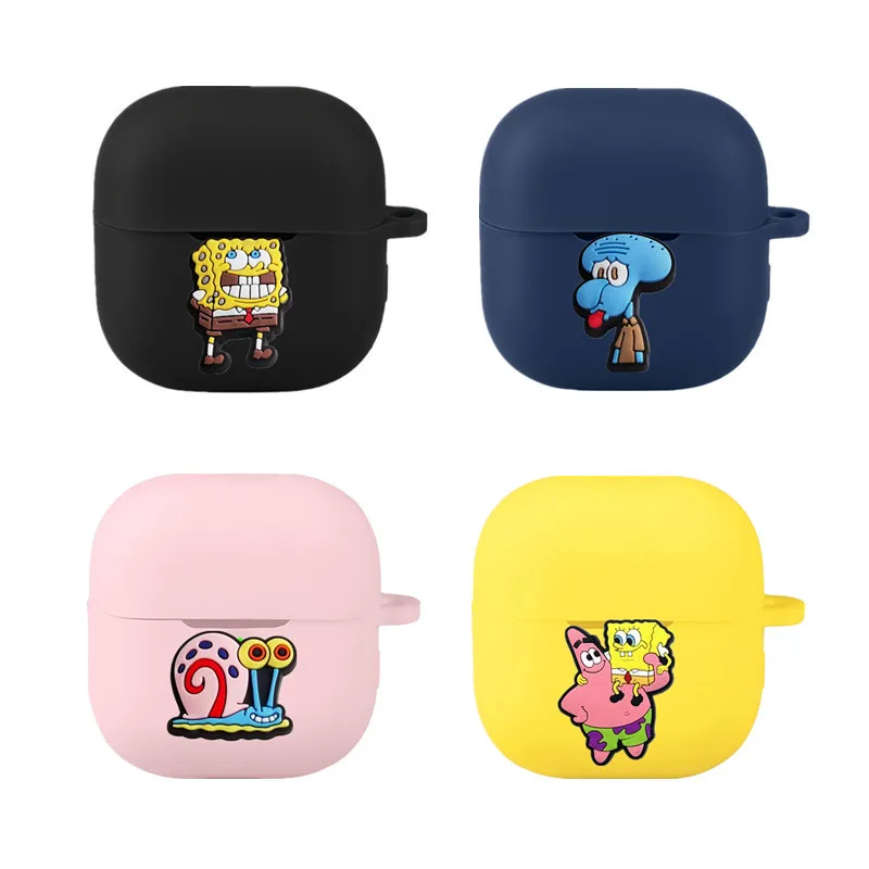 Potdemiel SpongeBob Earphone Case for Huawei FreeClip 2 Silicone Wireless Earbuds Charging Box Protective Cover With Hook