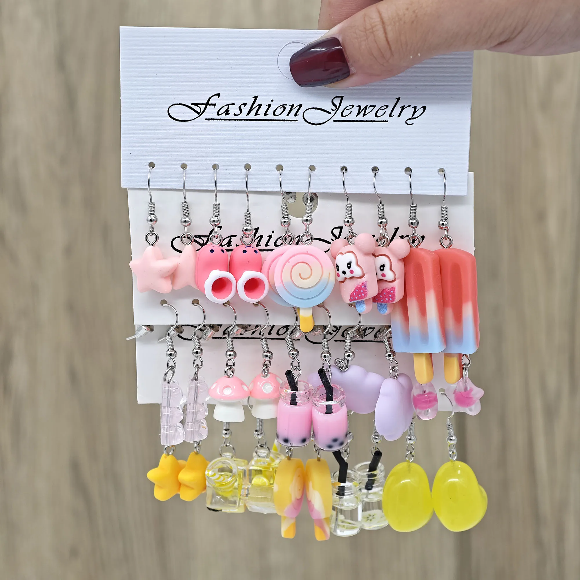 20pcs/30pcs Cross border New Love Pink Bear Drip Oil Butterfly Cute Donut Resin Chain Earrings Set for Women