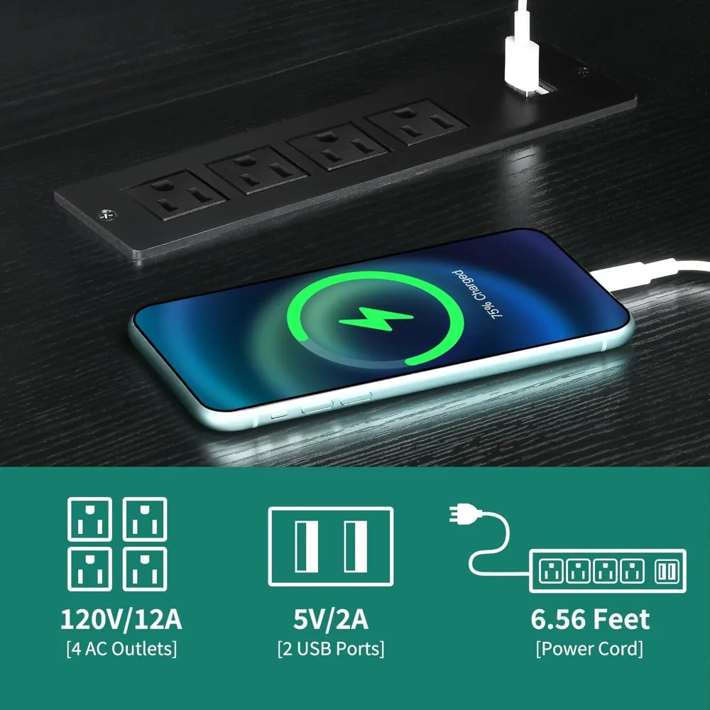 مكتب كمبيوتر بزاوية 60 ركنًا مع منافذ طاقة وأضواء LED وأدراج ورفع علوي للمكتب المنزلي