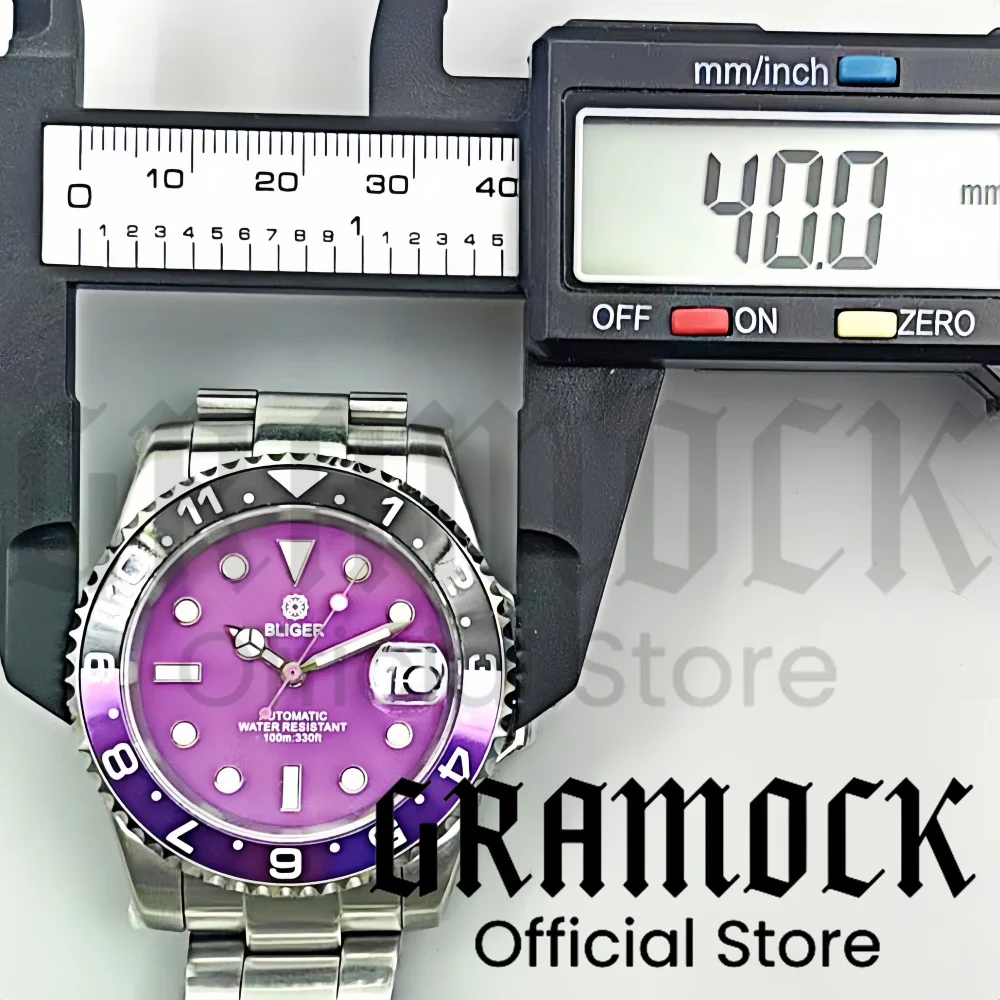 Gramock 40mm Stainless Steel Case With Sapphire Glass Pink Purple Green Luminous Date Window Dial NH35 waterproof watch for men