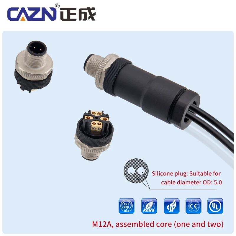 M12 Sensor Connector PG7&PG9 Straight Male&Female Waterproof IP67 Brass Contact Assembled Screw Terminal Plug