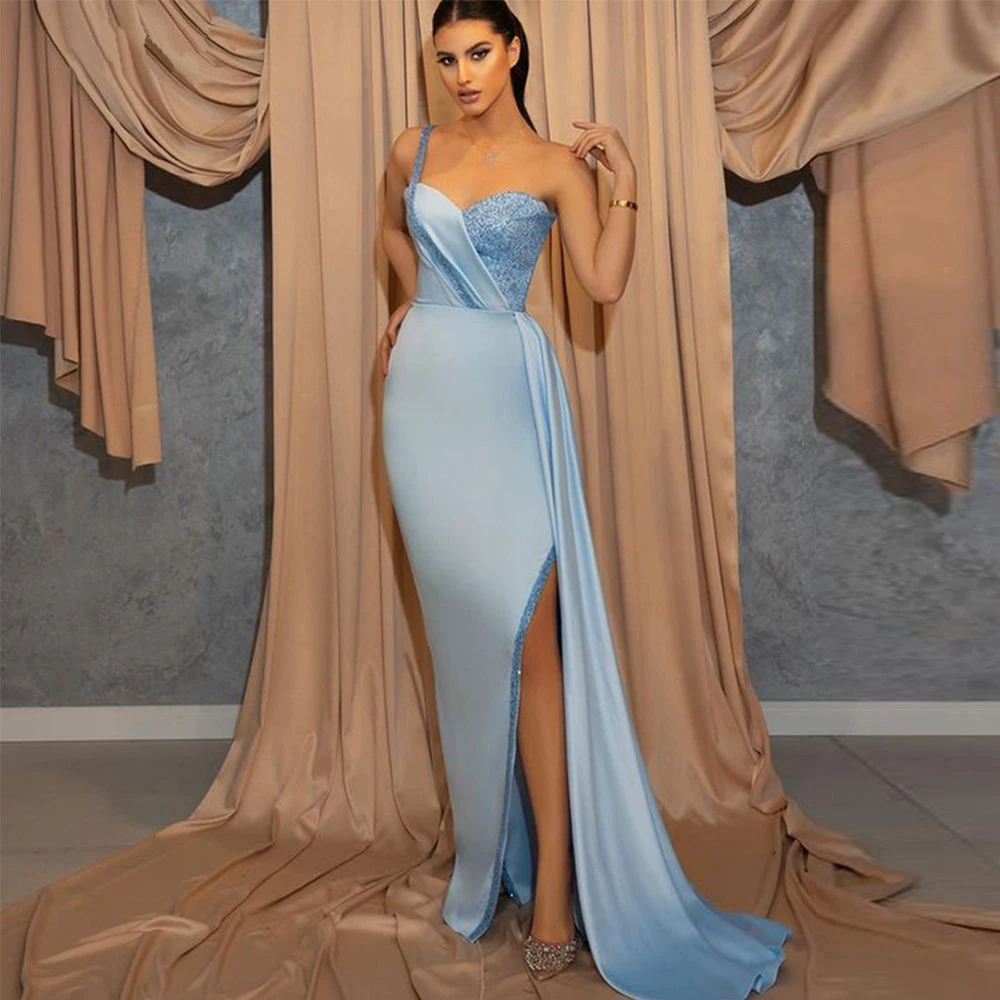 

BridalAffair Sweetheart Mermaid Prom Dresses 2024 Elegant Lady Robe Soirée Femme Sexy Side Split Sequins Sky Blue Evening Gowns