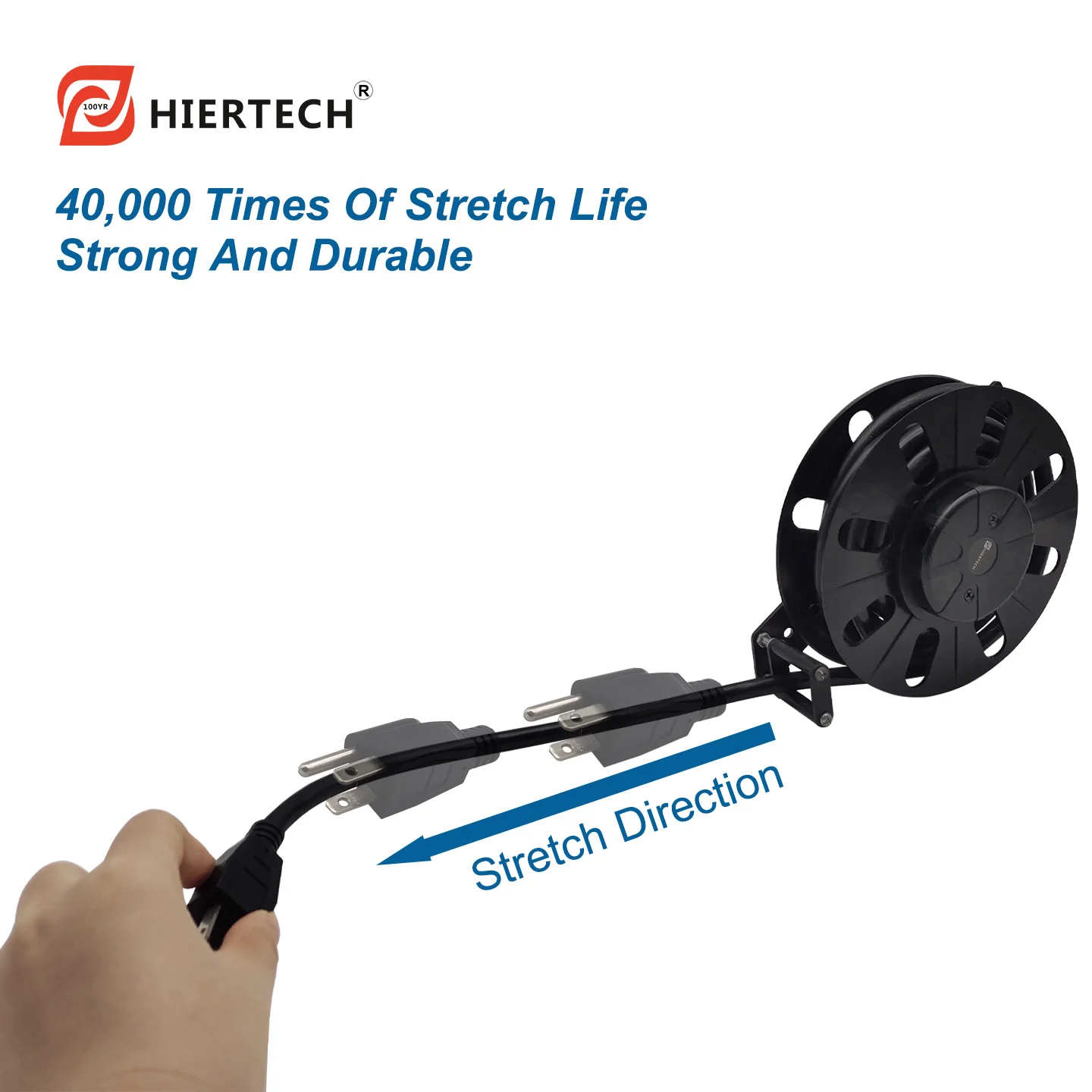 Hiertech 2m Black USA Plug 14Awg Power Cord Automatic Retractable Cable Reel Suitable for Various Household Appliances