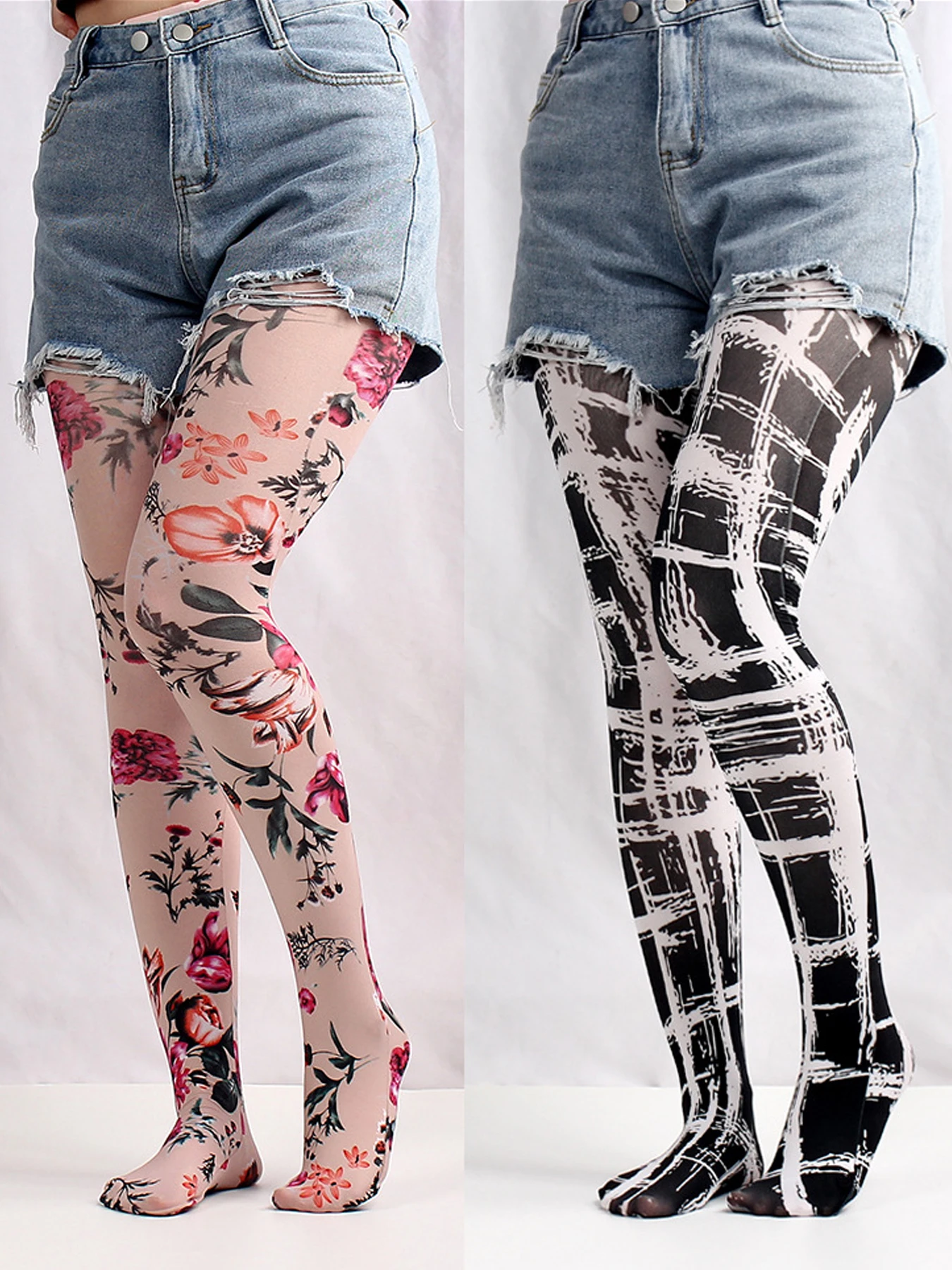 Graffiti Printed Tights For Women Camouflage Lattice Seamless Pantyhose Female Sexy Stretch Long Socks Multicolour Stockings New