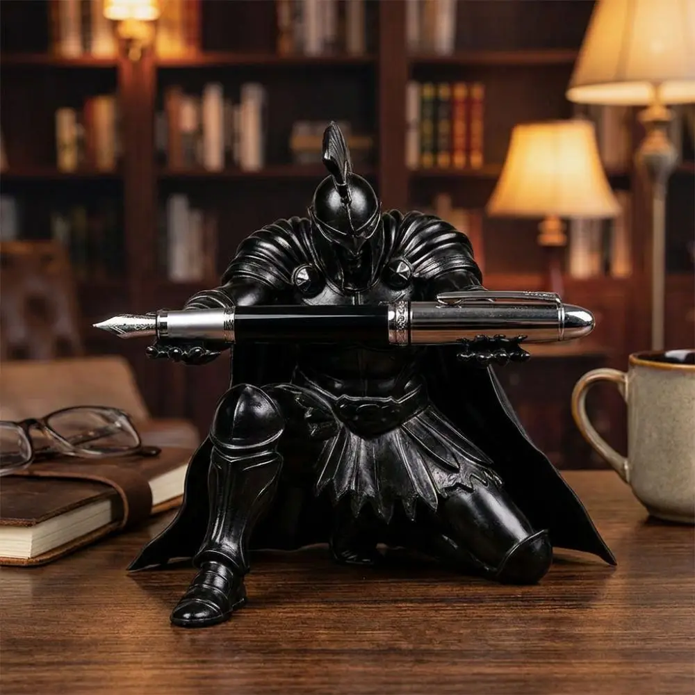 Funny 3D Printed Warrior Pen Holder Plastic Vintage Roman Gladiator Pen Stand Waterproof Kneeling Knight Pen Rack Birthday Gift