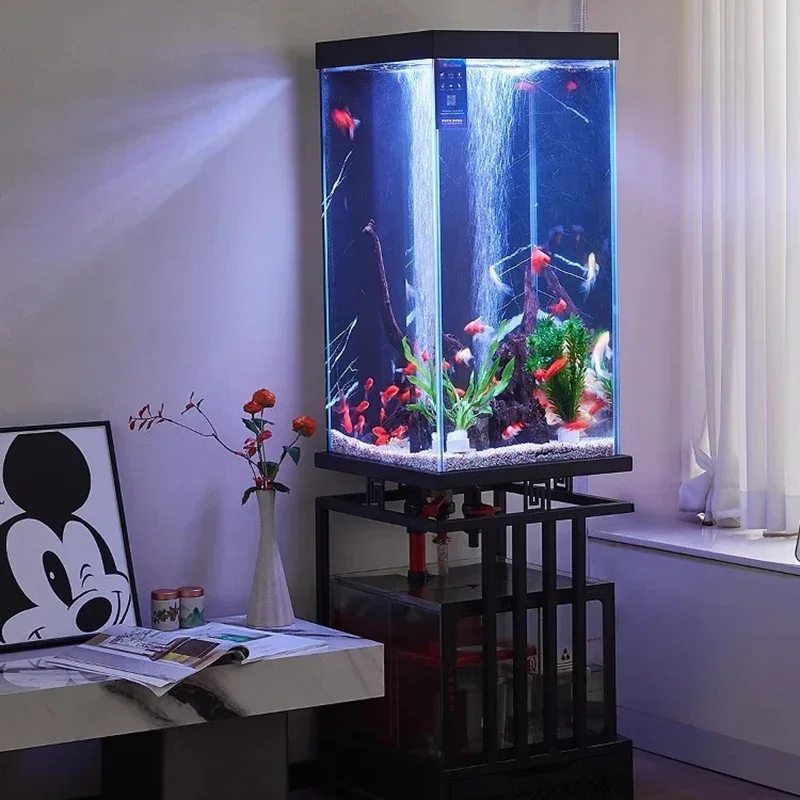 Modern Creative Ultra Clear Glass Integrated Bottom Filter Overflow Self-Cleaning Floor-Standing Aquariums Pet Products FYFT​
