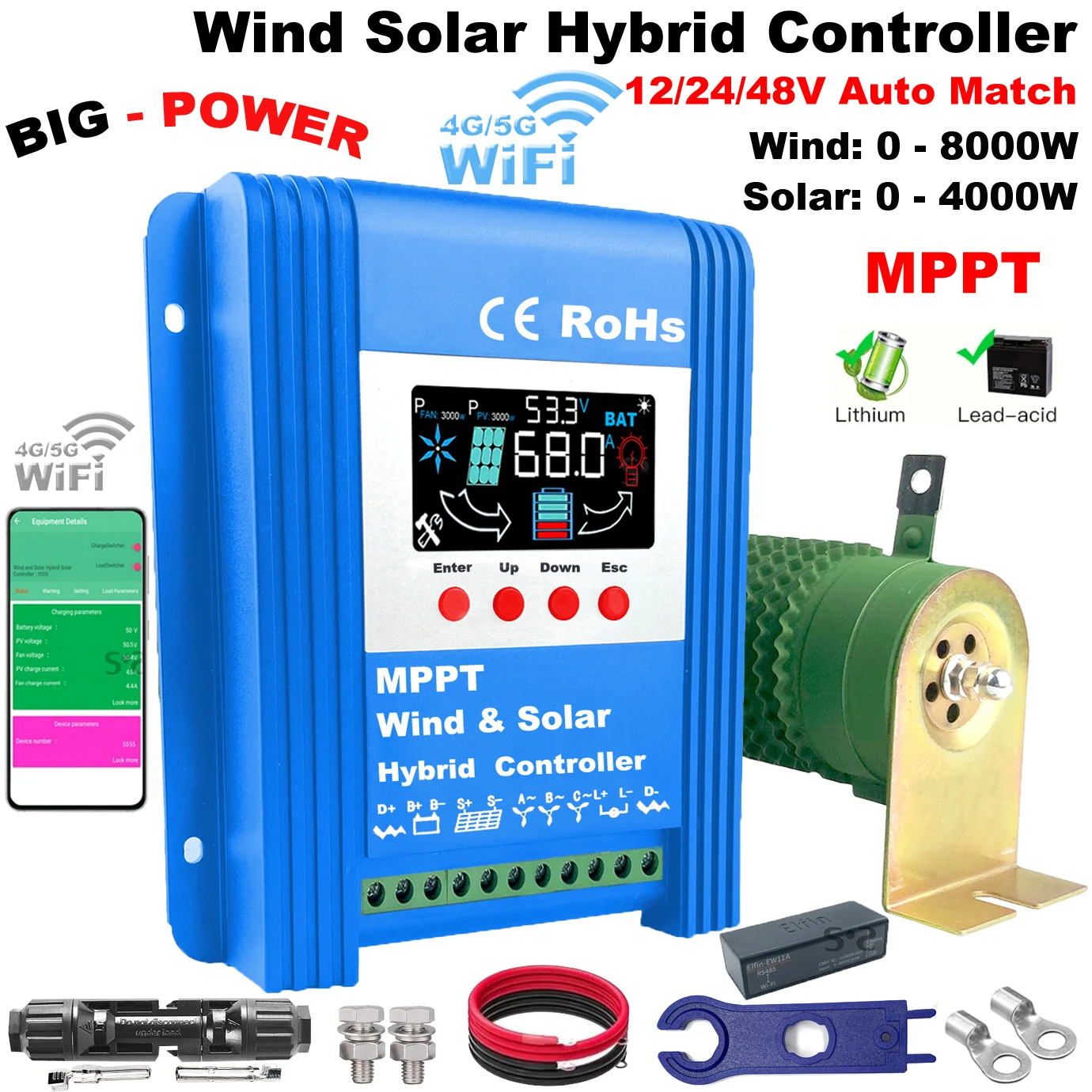 

Контроллер заряда MPPT 4 кВт 5000 Вт Гибридная система солнечного ветра 12 В 24 В 48 В Автоматический регулятор бытовой техники для домашнего использования Ветряная турбина