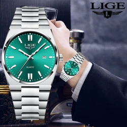 LIGE new 2024 classic simple men's watch quartz stainless steel strap ultra-thin casual waterproof watches for men reloj hombre