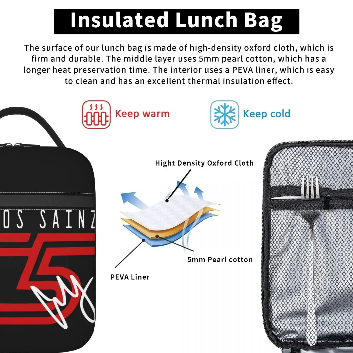 Carlos Sainz 55 Insulated Lunch Bag Tote Food Handbag