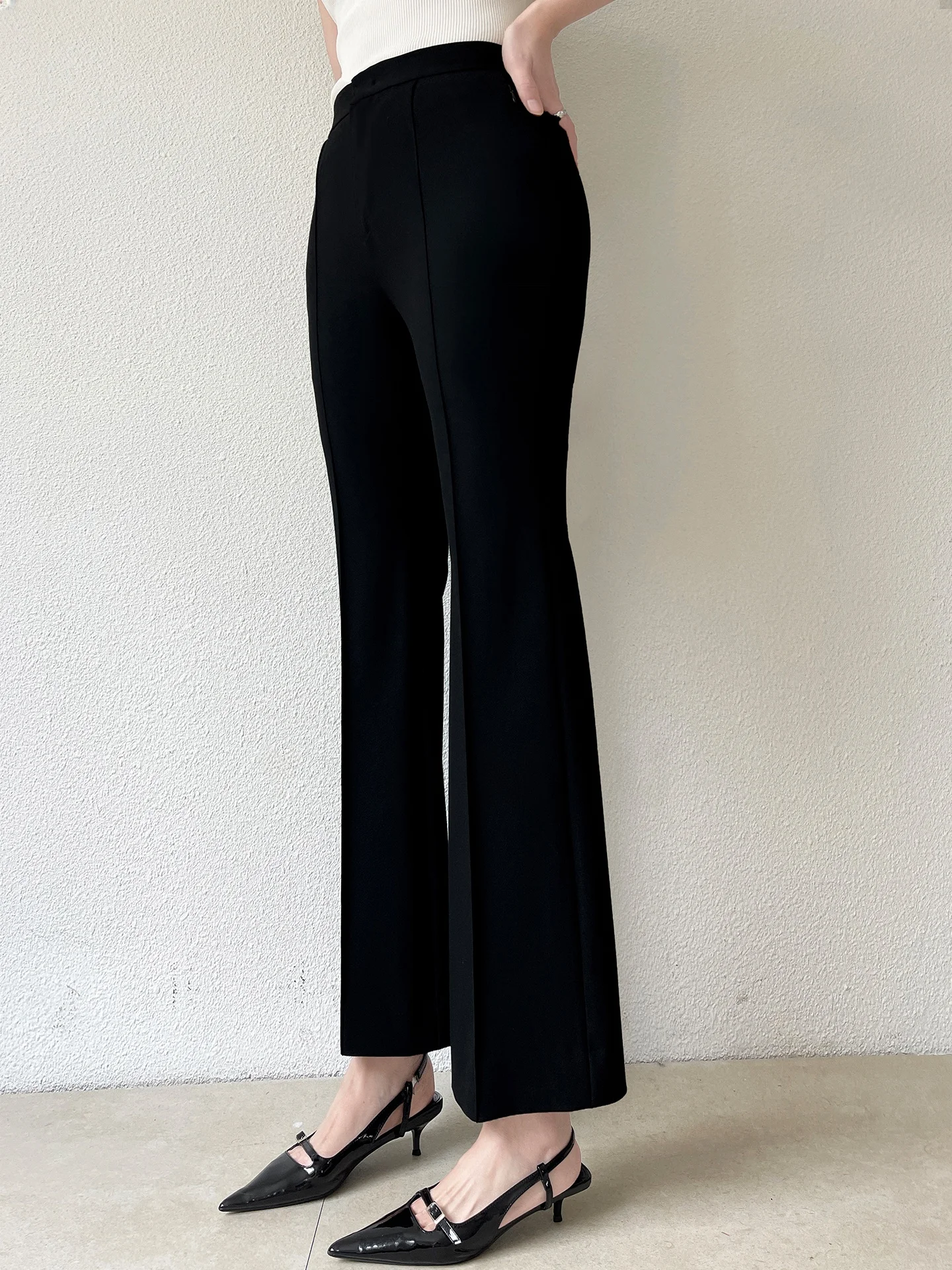 

YIMU High Waist Flared Pants Women's Micro Flare Suit Trousers Commute Nine Points Casual Pants Polyester Fiber Zipper Closure