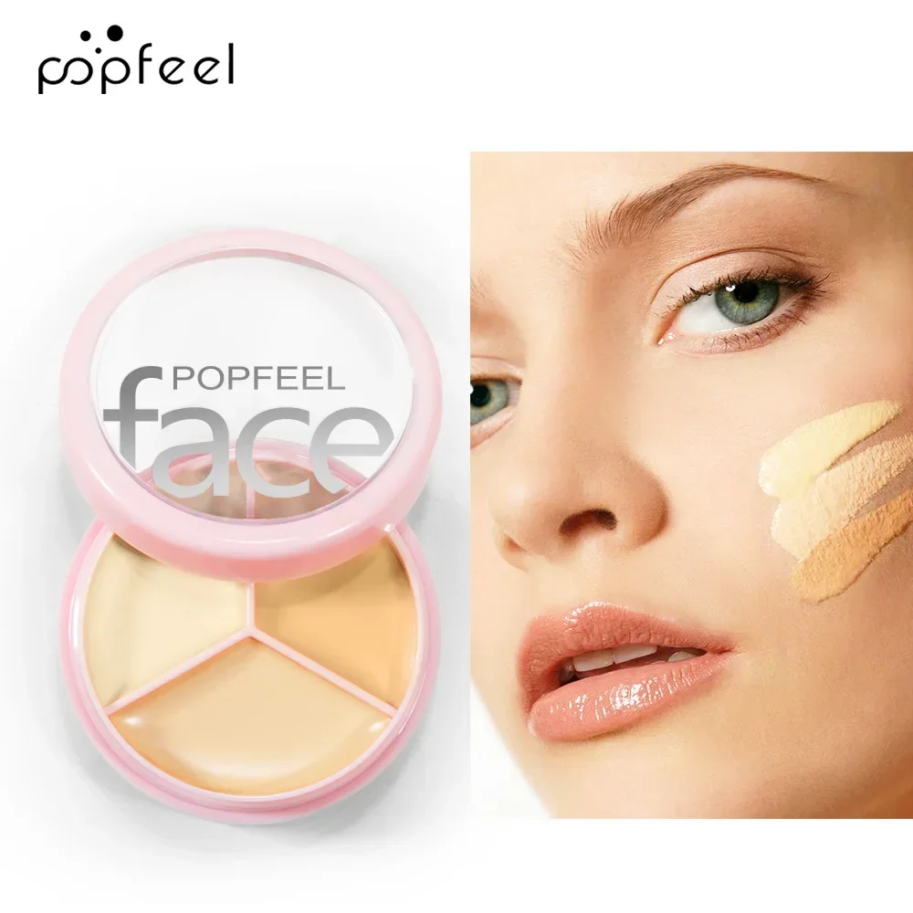 Best-Selling Popfeel Make Up 3Color Concealer Dark Circle Corrector Coverage Nose Contour Shading Cream Palette Face Base Beauty