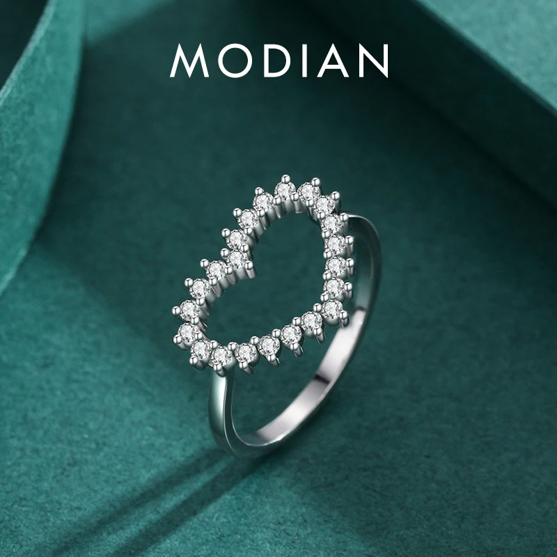 MODIAN Genuine 925 Sterling Silver Delicate Love Heart Ring Inlaid With Bright Clear CZ For Women Fine Jewelry Anniversary Gift