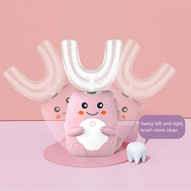 Sikat Gigi Listrik Anak-anak Sonic Tipe U 360 Derajat Otomatis Sikat Gigi Anak Pengisian USB Smart Timer Sikat Gigi Anak