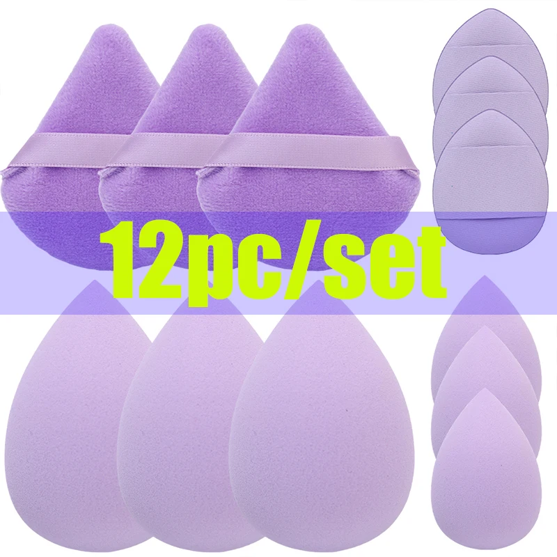 12pc/set Triangle Powder Puffs + Liquid Sponges Set Soft Face Makeup Puff Loose Powder Sponge Beauty MakeupTools for Foundation