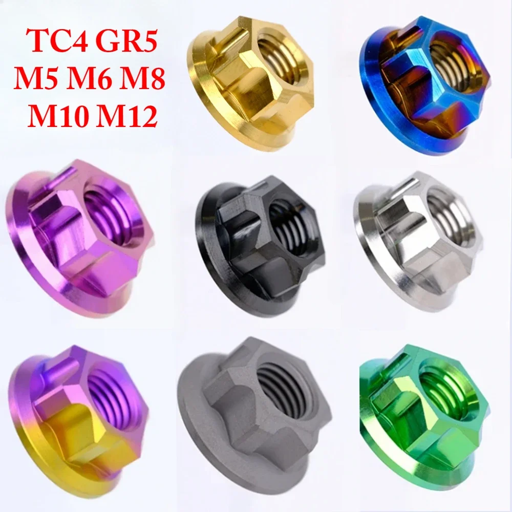 Golden Blue Grey Purple Candy Green M5 M6 M8 M10 M12 A3 Flange Screw Nut TC4 GR5 Titanium Alloy DIY Motorcycle