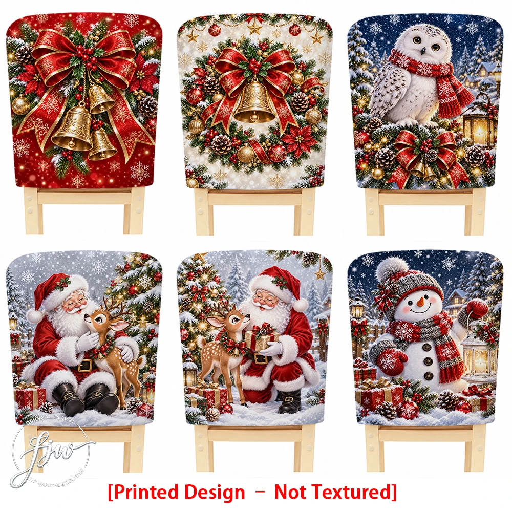 2/4/6pc Christmas Chair Back Covers Festive Xmas Holiday Dining Chair Slipcovers for Winter Party Home Decor