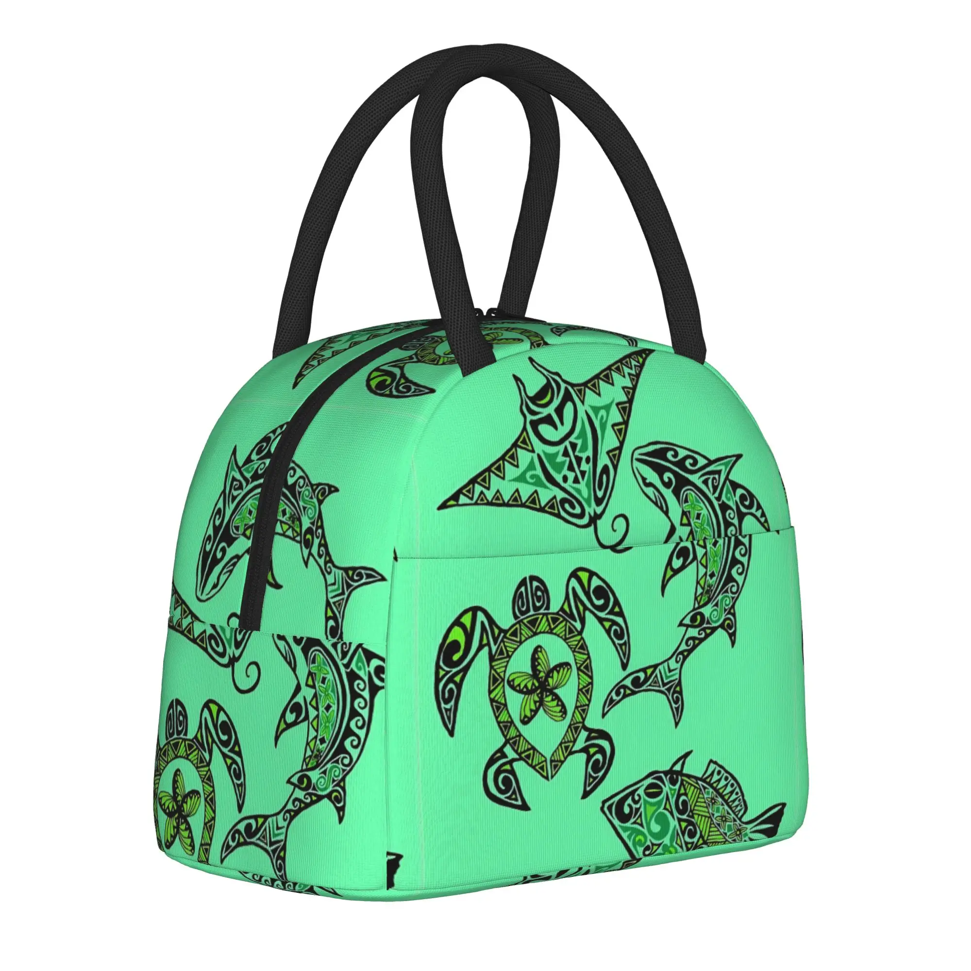 Hawaiian Sealife Green Manta Ray Insulated Lunch Bags Cooler Bag Reusable,Lunch Container  Large Lunch Box Tote Outdoor