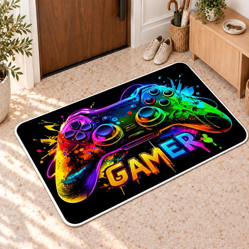 Neon Gamer Gaming Floor Mat Flannel Rug Soft Non Slip Door Mat for Bathroom Bedroom Entryway Home Decor Gift