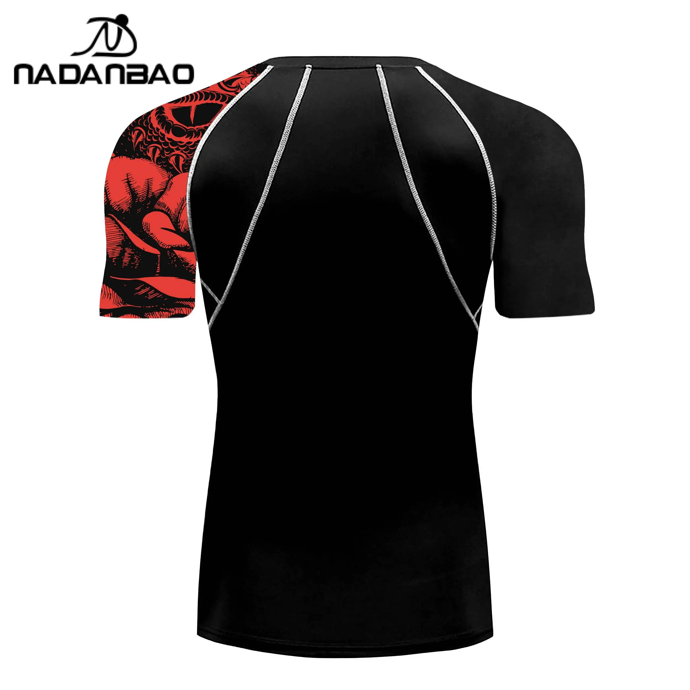 Nadanbao Men Short Sleeve Fitness Surfing Wetsuit Gym Slim Swimsuits Beach Swimwear Black Fashion Style Surfing Beachwear Top