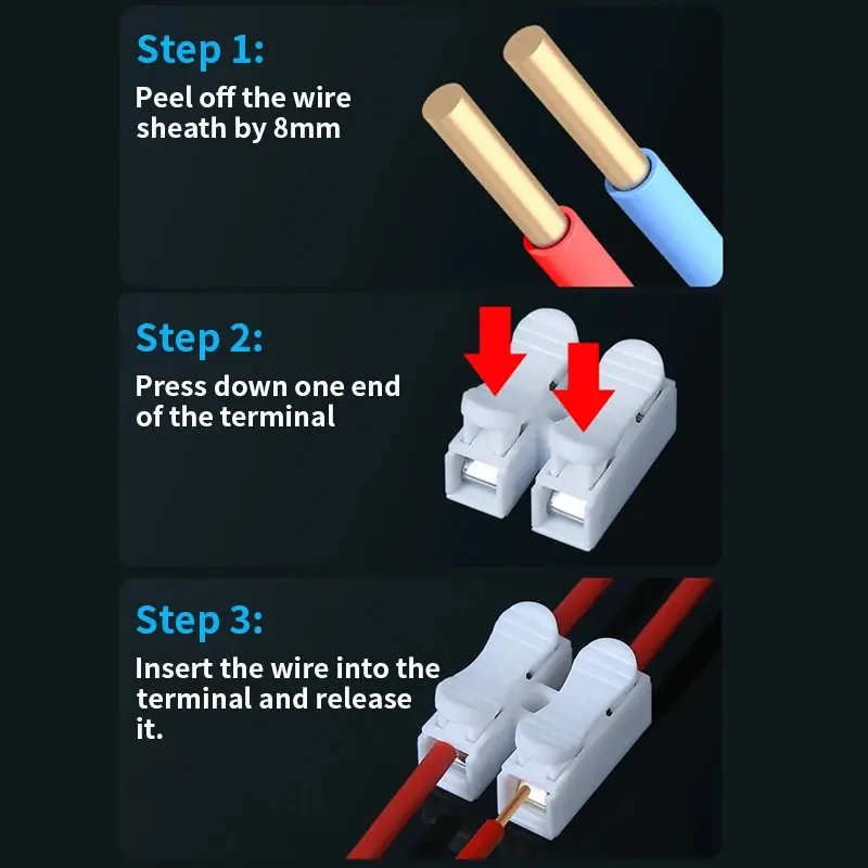 CH2 Quick Splice Lock Wire Connectors 2Pins Electrical Cable Terminals 21x17x13mm For Easy Safe Splicing Into Wires