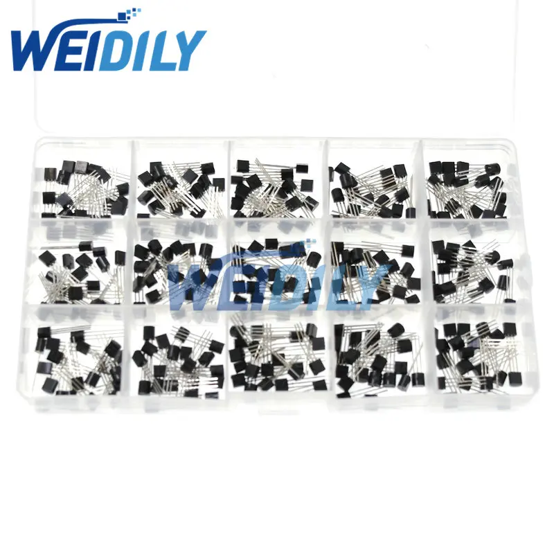 300PCS TO-92 Transistor Assorted Kit 2N2222 S9012 S9013 S9014 S8050 S8550 2N3904 2N3906 2N5401 2N5551 A42 A92 A1015 C1815 13001