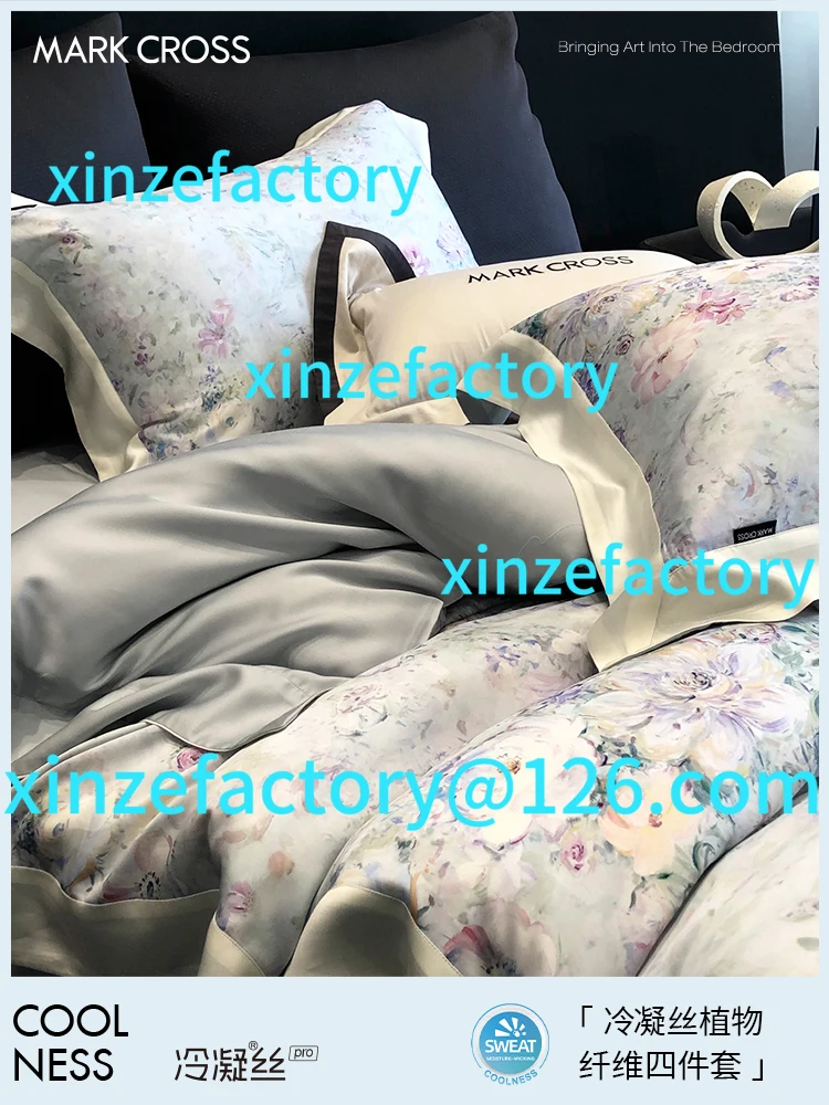 Funda de edredón de sábana fresca de verano de cuatro piezas de día de seda fina Dan Lyocell de seda condensable personalizable