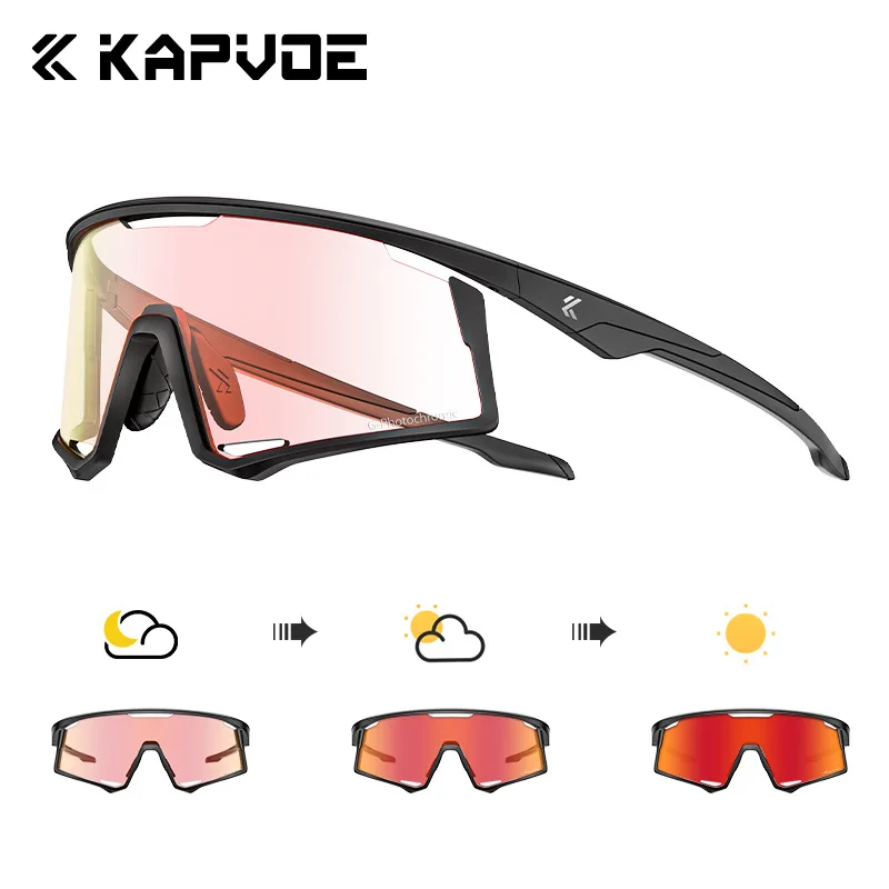 KAPVOE Photochromic Film Cycling Sunglasses Removable Half Frame TR90 PC Lens Glasses for Road Bike Hiking Running Men Women
