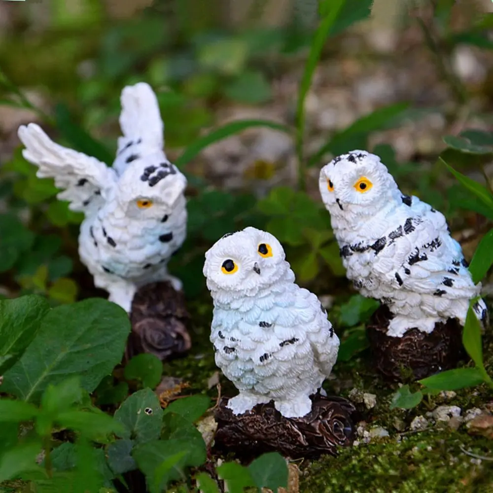 Fairy Garden Mini Owl Figurine Home Garden Craft Miniatures Animal Resin Desktop Ornament Simulation Birds