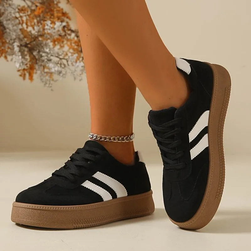 Damen-Sneaker aus Wildleder mit dicker Sohle, rutschfest, atmungsaktiv, zum Schnüren, Low-Top, All-Match, für den täglichen Gebrauch, Outdoor, Freizeit, Wanderschuhe – Detail 9