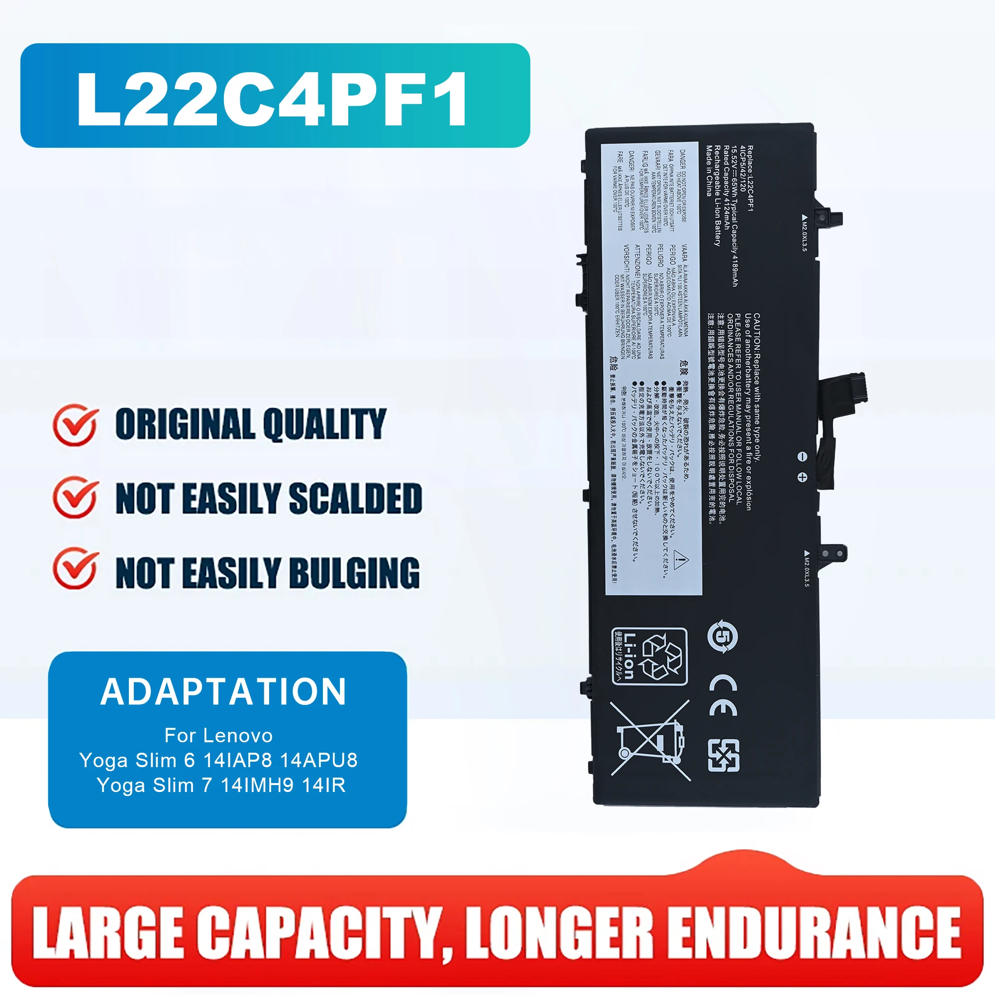 

Аккумулятор 65Wh L22M4PF1 L22C4PF1 L22D4PF1 SB11J63620 для Lenovo Yoga Slim 6 14IAP8 14APU8 Yoga Slim 7 14IMH9 14IR