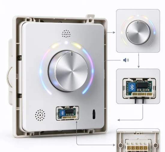 86‑Type Knob Wall‑Mount Background Music Host, Embedded Bluetooth Audio Controller Player System for Home Hotel